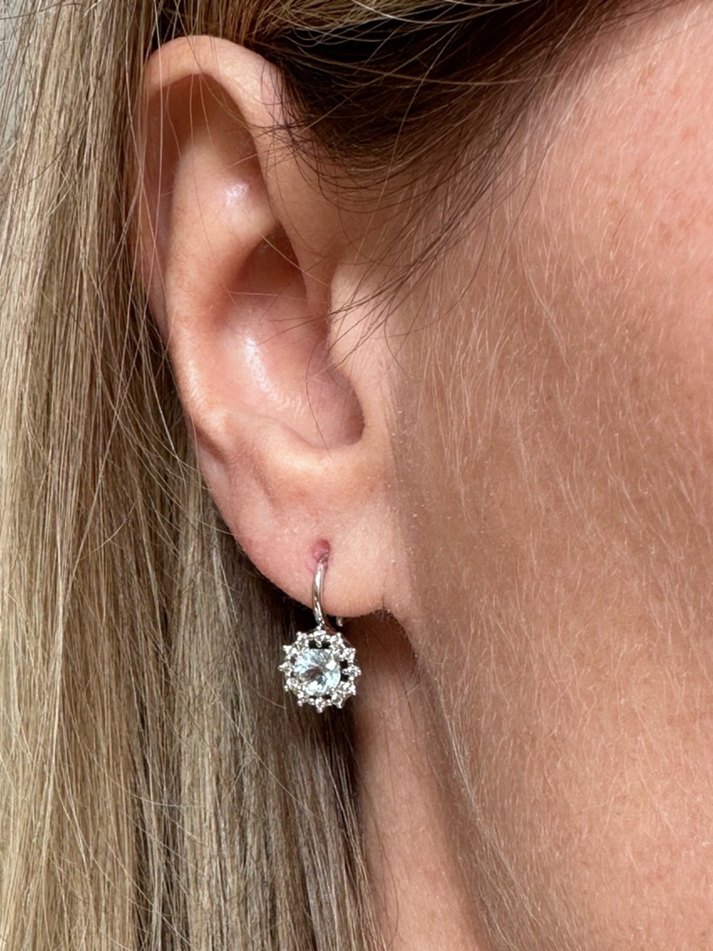 Blue Topaz White Gold Halo Earrings
